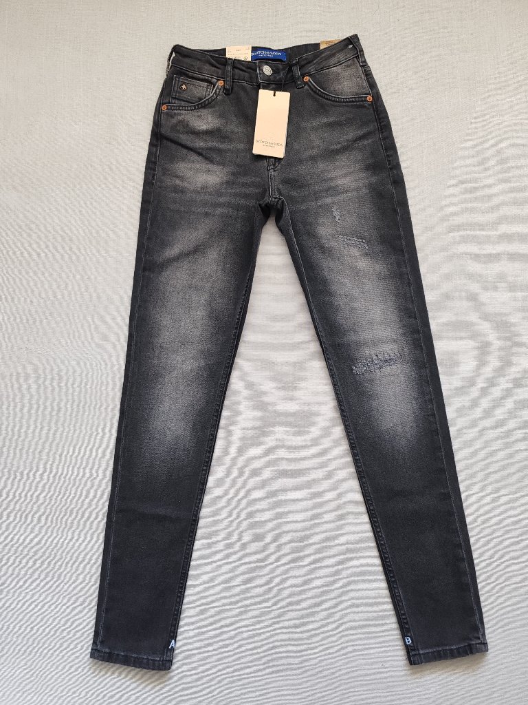 Nwt Scotch & Soda Haut High Rise Skinny Jeans Womens 26/32 Black Distressed